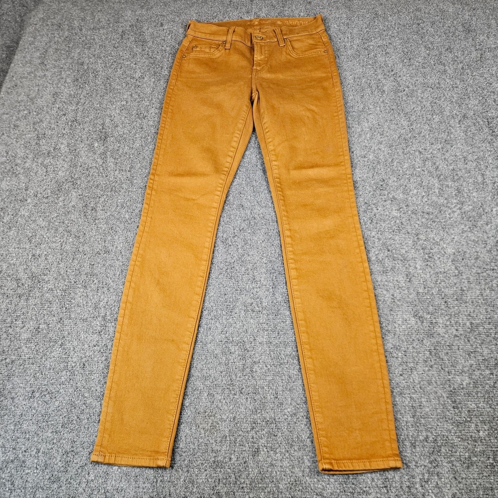 7 For All Mankind Skinny Jeans Womens 25 Mustard Yellow Orange Low Rise Stretch‎